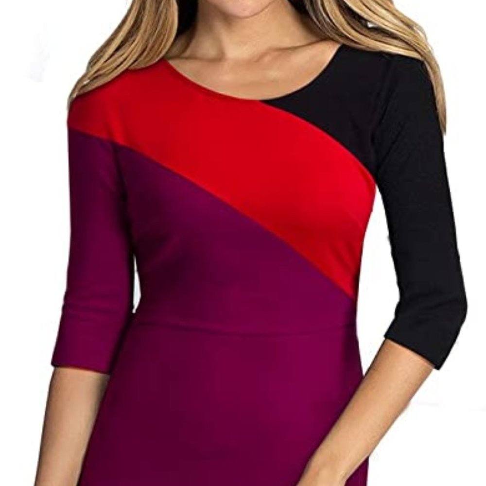Homeyee Women's Elegant Patchwork Half Sleeve Dre… - image 1